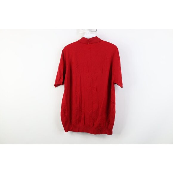 Vintage 50s 60s Streetwear Mens Large Ban Lon Knit Collared Pullover Polo Red - Picture 15 of 16